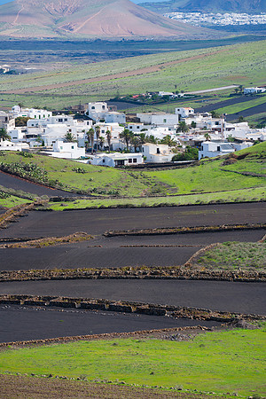 Contrastes en el campo conejero - Vistas a Tao, Teguise (al fond